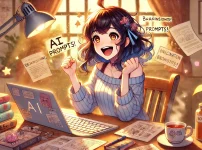 楽しくプロンプト作成を行っている女性の画像