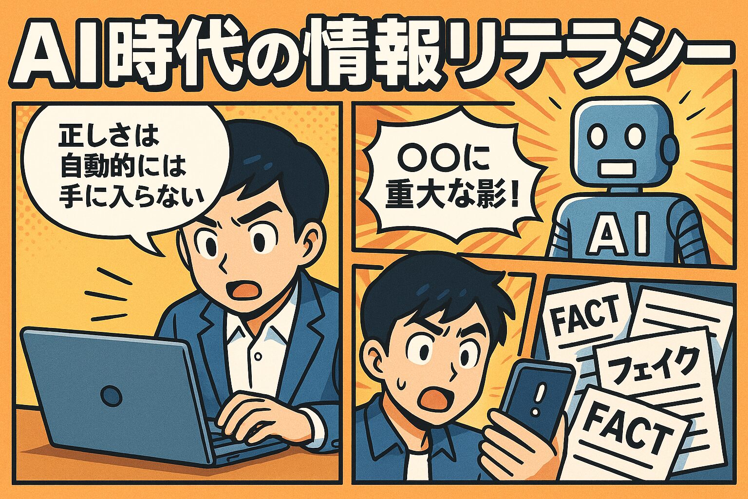 AI次代の情報リテラシー、なにが正しいのかを見極めようとする画像