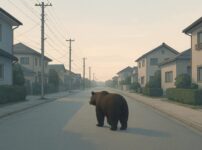 待ちに出没する熊の後ろ姿、なぜこのような事態になったのかを問う画像