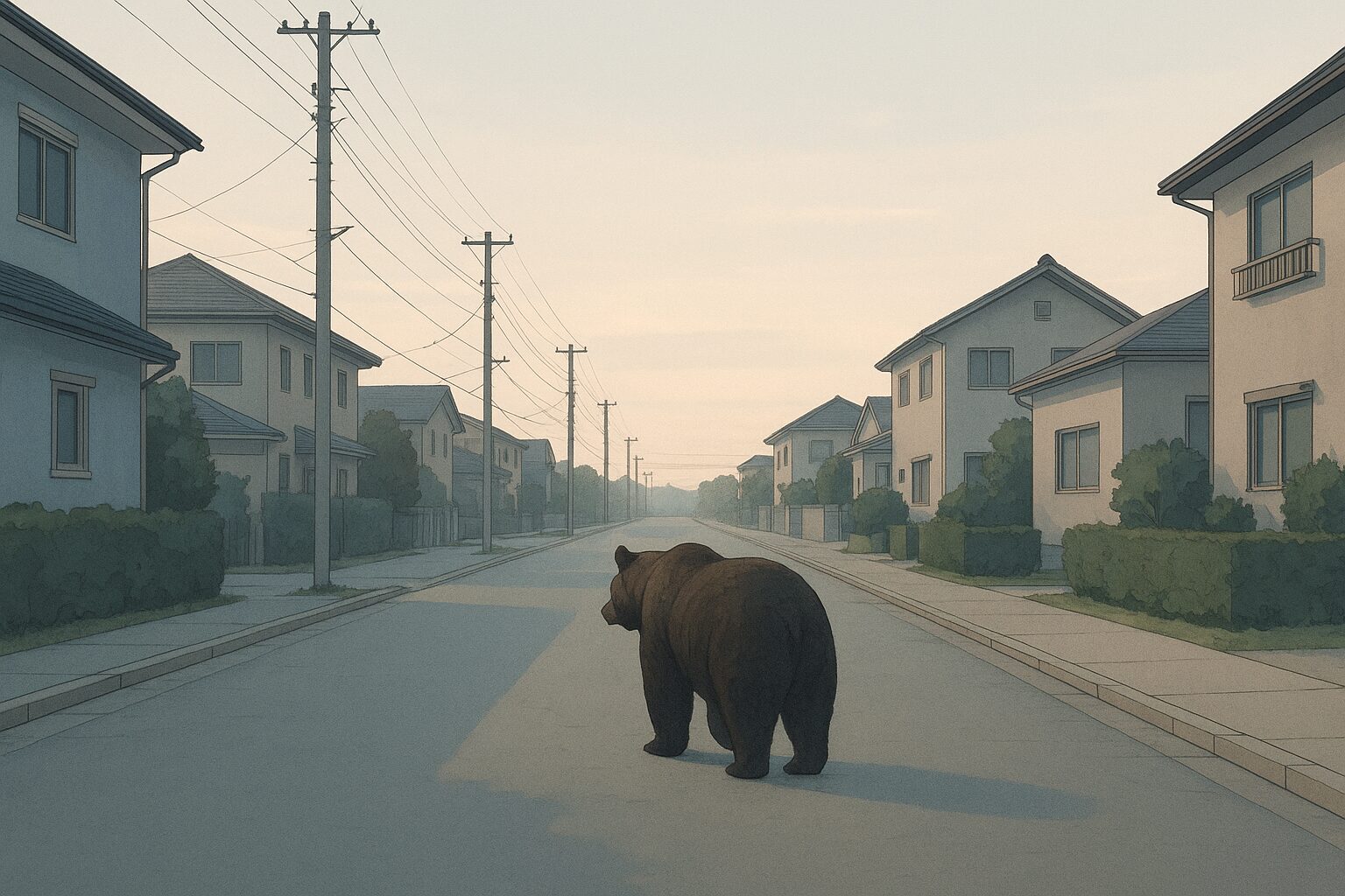 待ちに出没する熊の後ろ姿、なぜこのような事態になったのかを問う画像