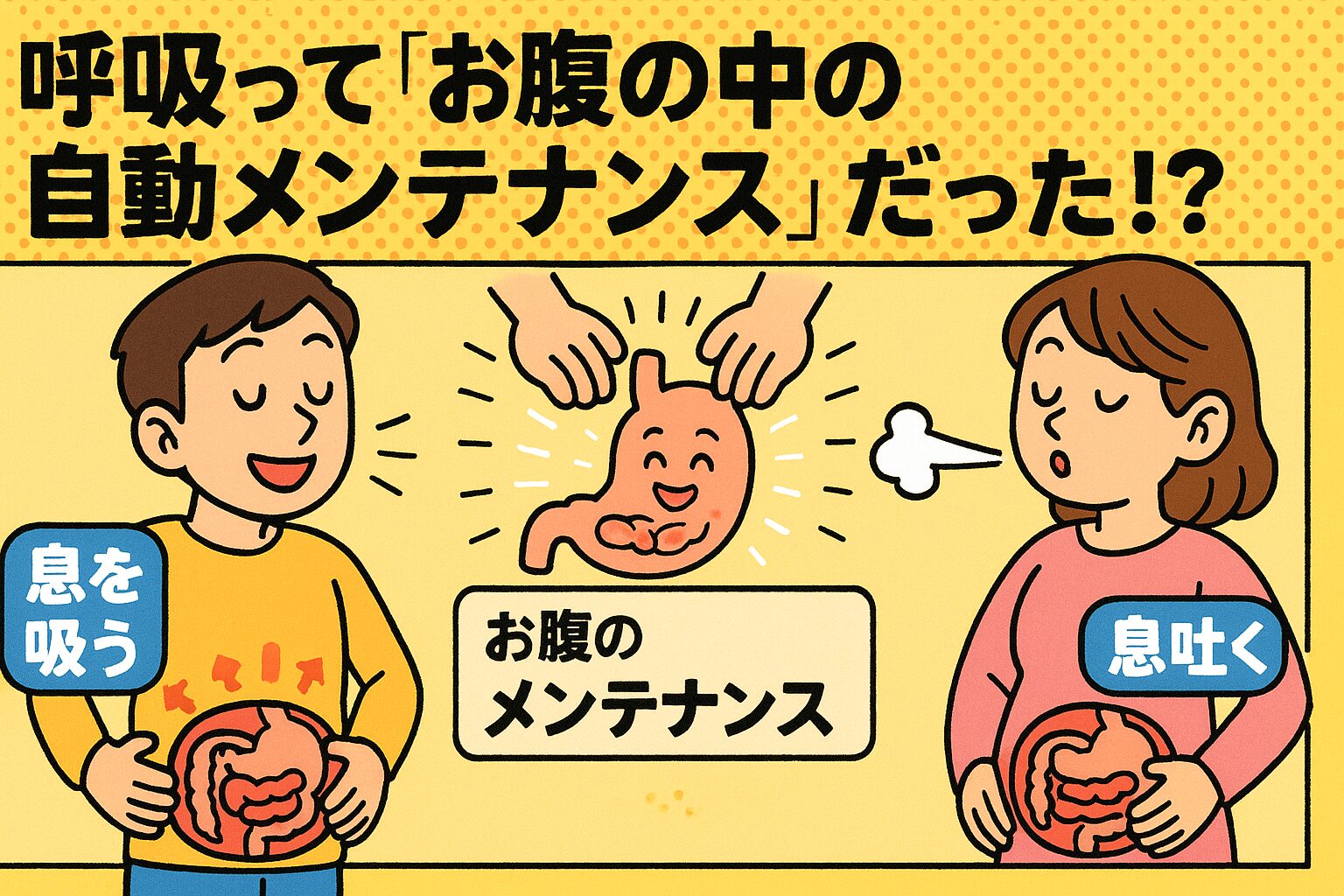 呼吸をすることによって内臓を知らないうちにメンテナンスしていることを表す画像