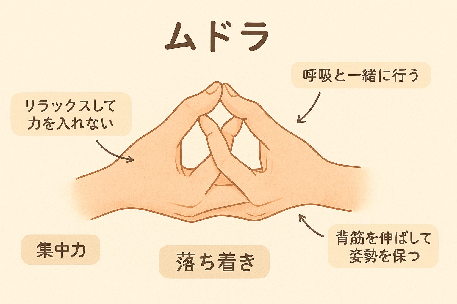 ムドラを行うときに気を付けるべき点を説明した画像