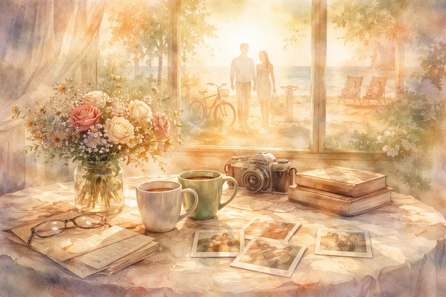 時間とともに重なっていく人生の意味を表したイラスト