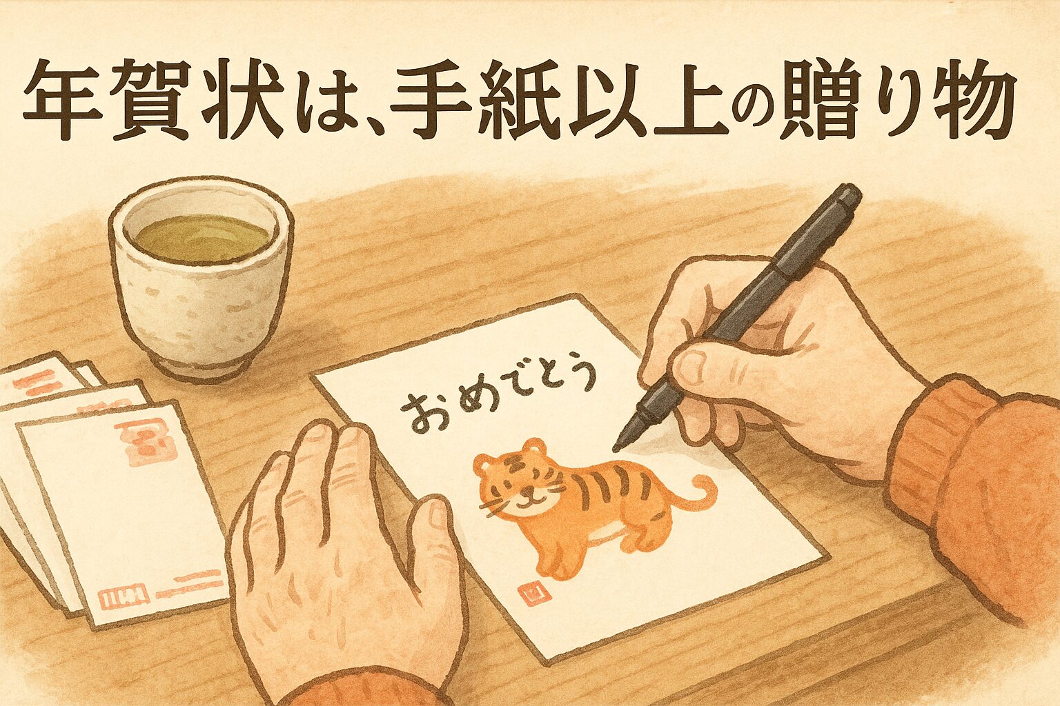 年賀状は手紙以上の贈り物だという事を表現する画像