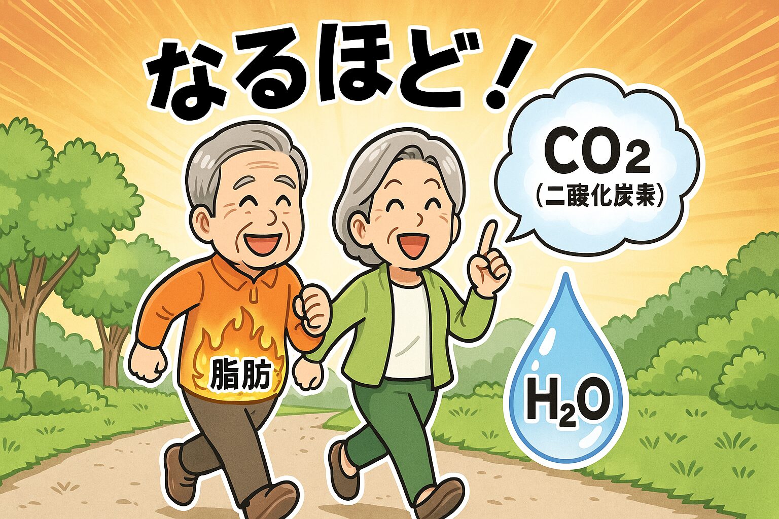 脂肪が二酸化炭素と水に分解されて外に出る様子を表現した画像