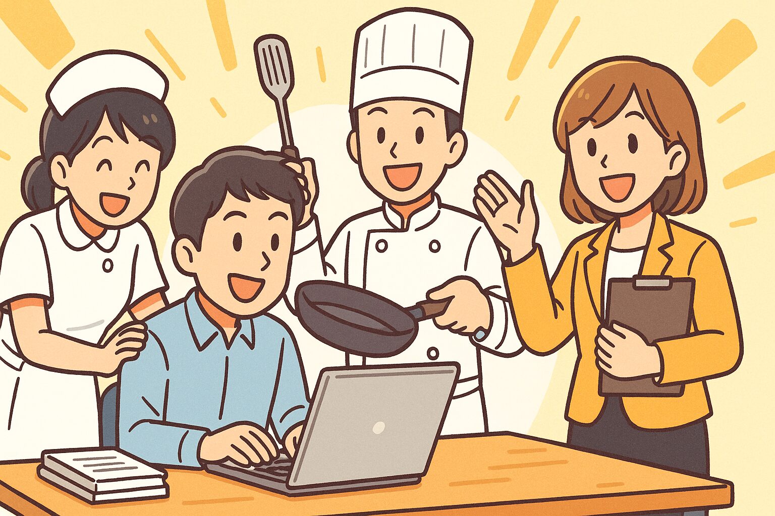 いろいろな職業で楽しく働いている人々の画像