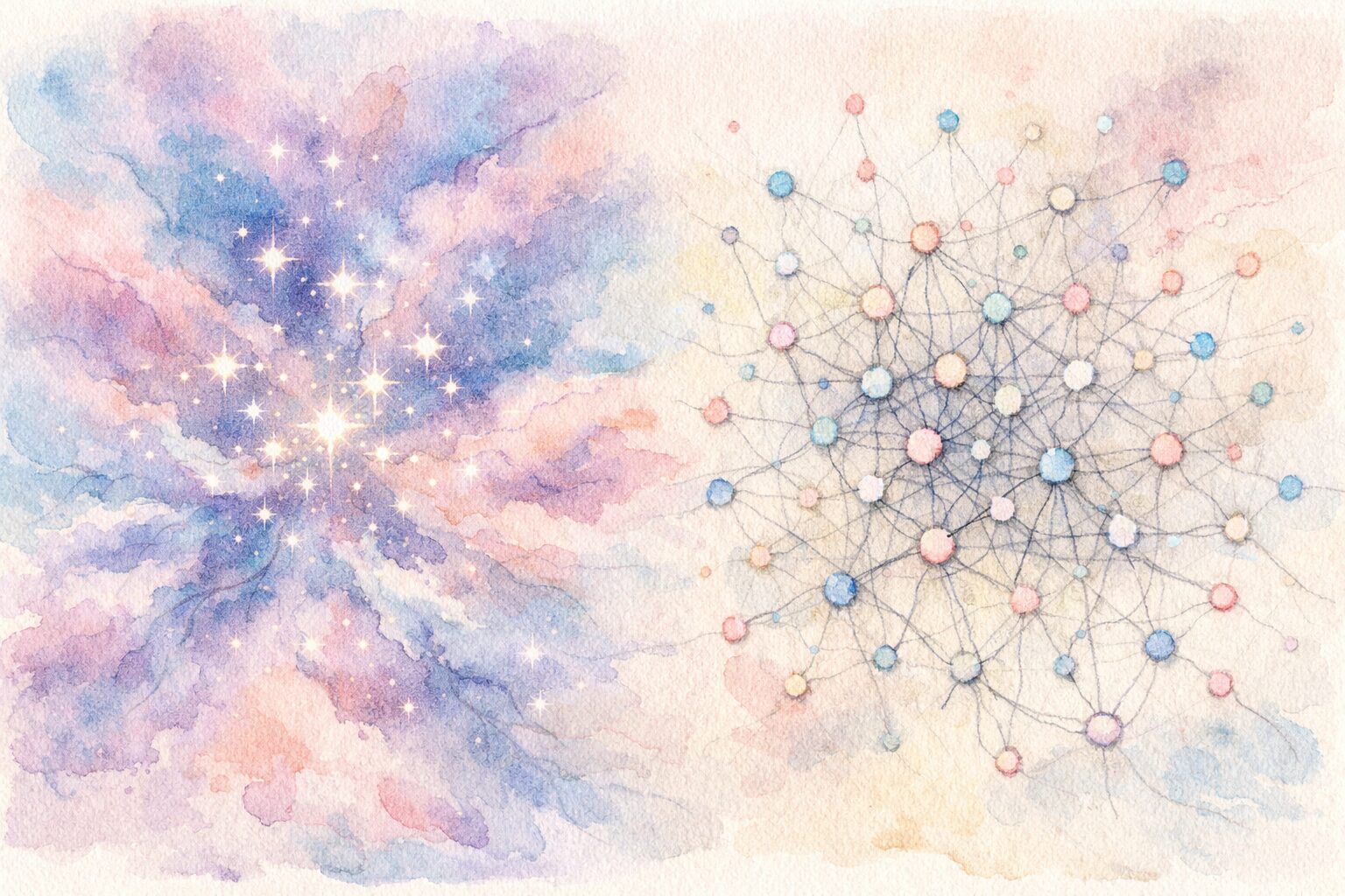 星の集まりと脳の神経ネットワークの構造的な似姿を表現したイラスト