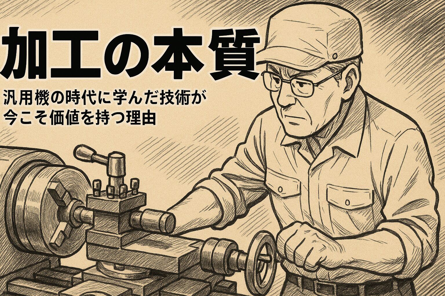 旋盤作業の技能を磨く男性、何が一番重要な要素かを見極める事が大切。