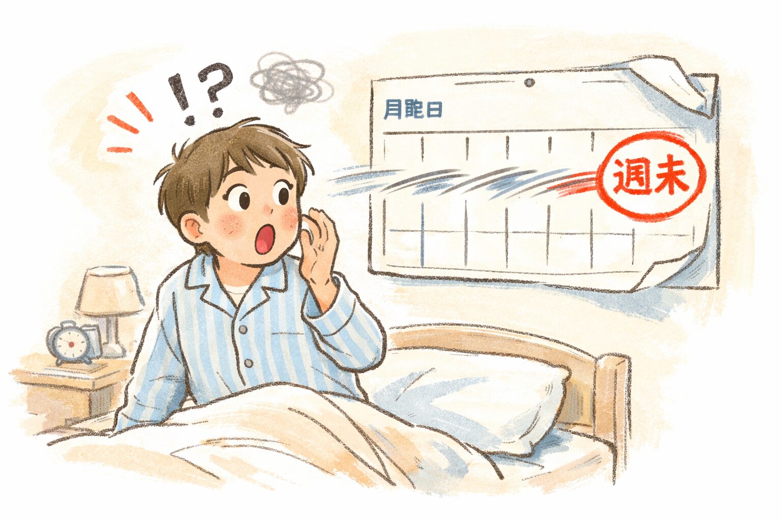 あっという間に一週間が過ぎていたという驚きを表す画像