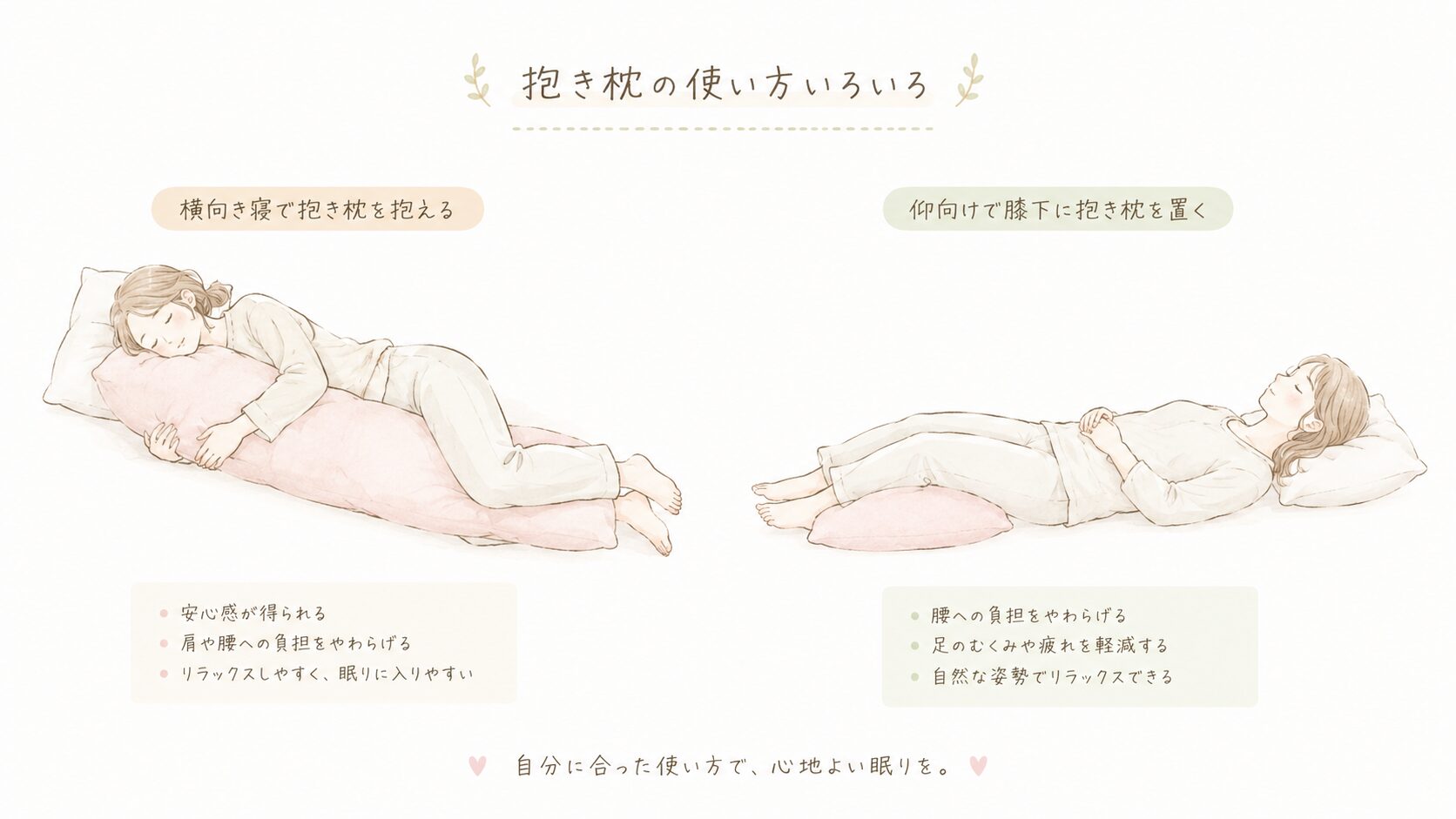 横向き寝と仰向け寝での抱き枕の使い方