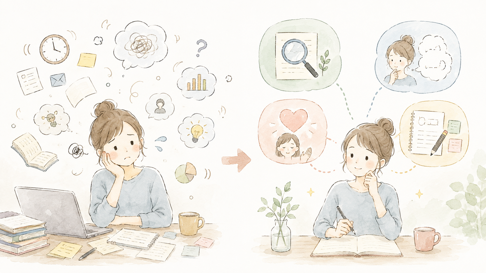 複数の問題を役割ごとに分けることで思考が整理される様子