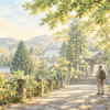 歴史を知ることで違って見えてきた寺の参道を眺める男性の後ろ姿