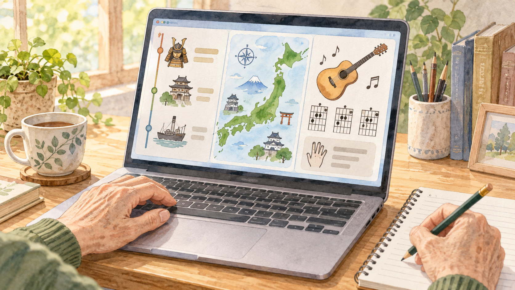 AIと相談しながら歴史やギターを学ぶ自分用アプリを作る様子